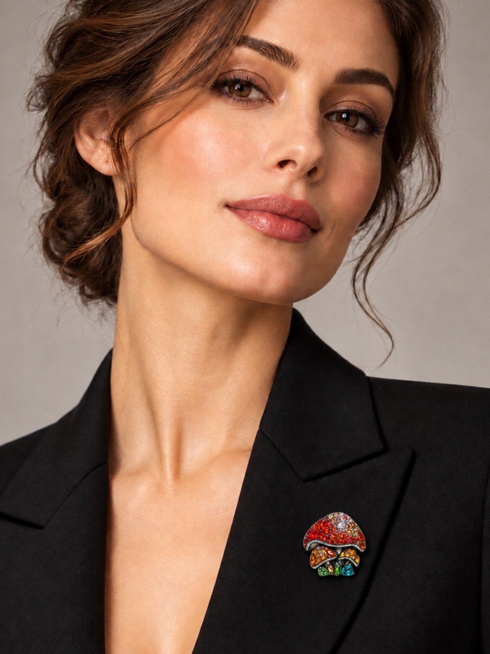 Colorful Rhinestone Mushroom Brooch (BH